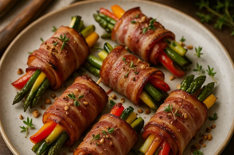 BBQ spekrolletjes met knapperige groenten en tijm